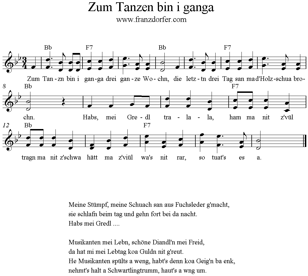 PDF Noten Zum Tanzen bin i ganga